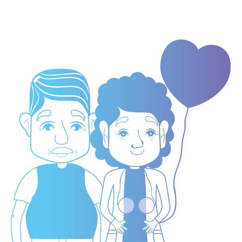 Línea pareja juntos con peinado y corazones globos vector