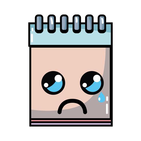 Kawaii linda herramienta de cuaderno llorando vector