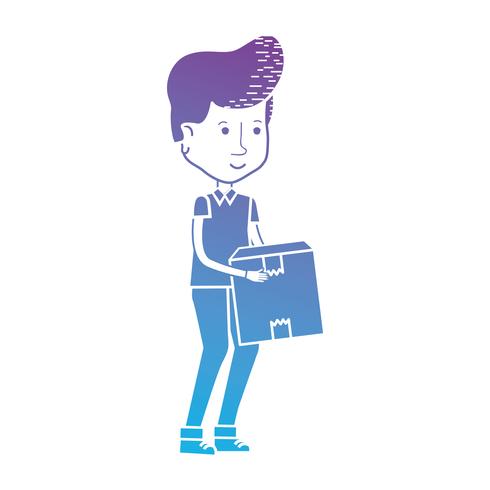 line delivery man with box package vector