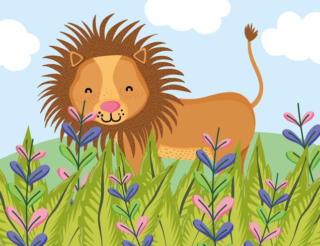 Cute wildlife lion cartoon vector