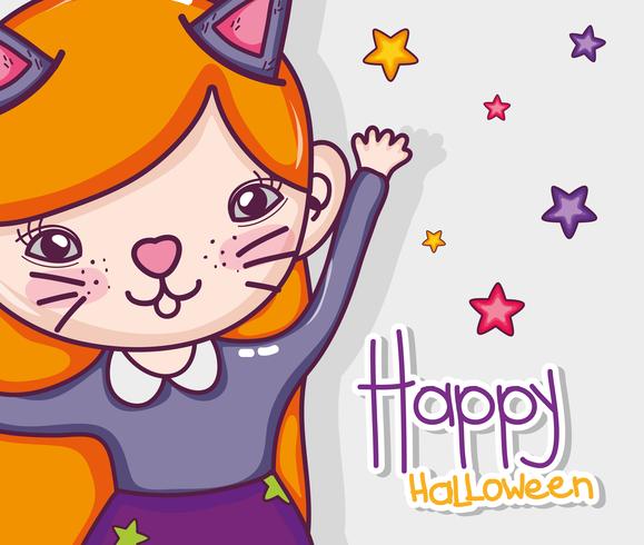 Feliz tarjeta de dibujos animados de halloween vector