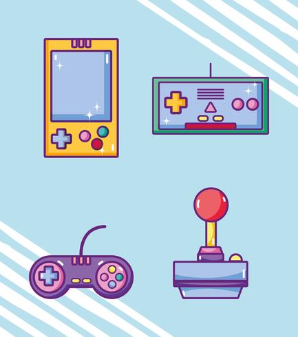 Conjunto de dibujos animados de videojuegos retro. vector