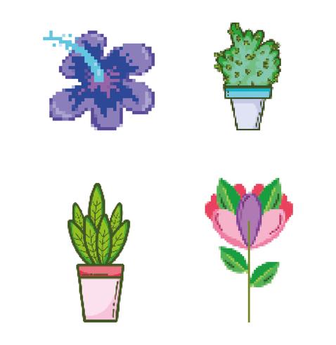 Conjunto de iconos pixelados de jardín y naturaleza vector