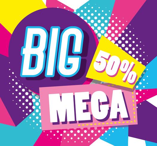 Mega sale discounts poster memphis style vector