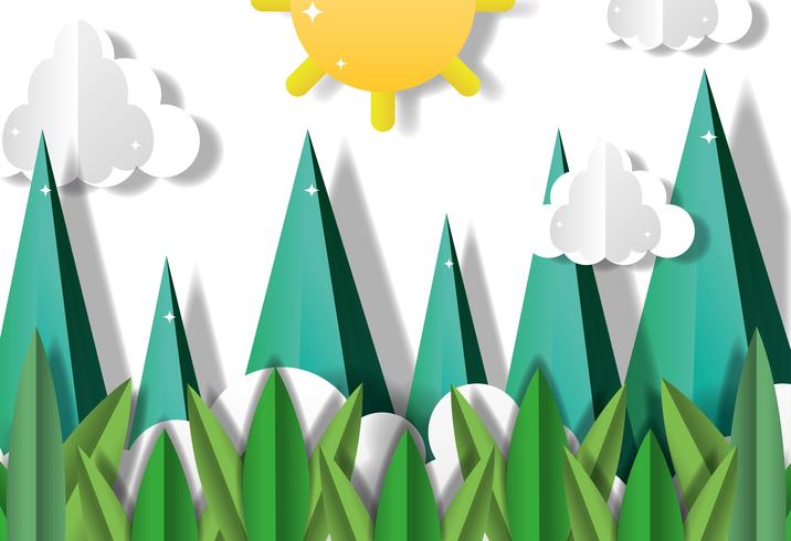 Paisaje de papel arte vector