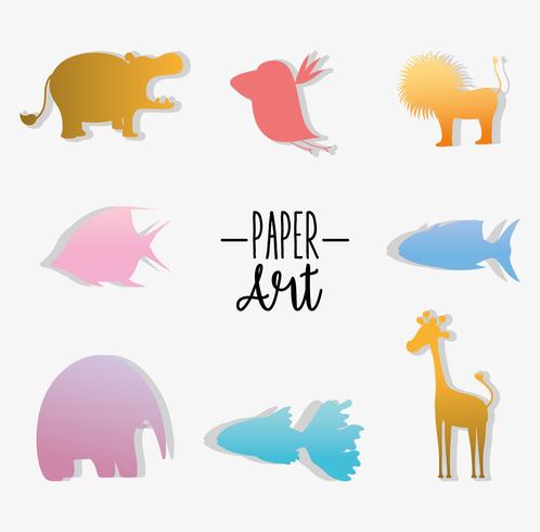 Set of paper art icons vector