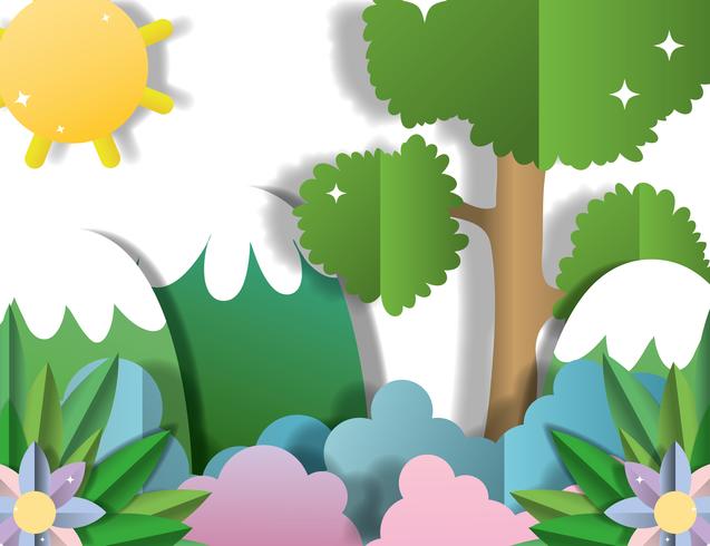 Paisaje de papel arte vector