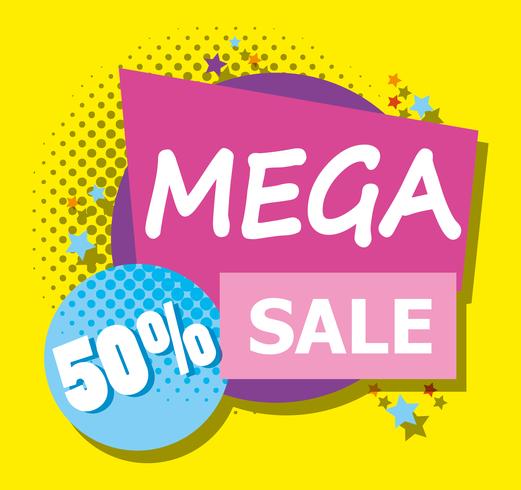 Mega sale discounts poster memphis style vector