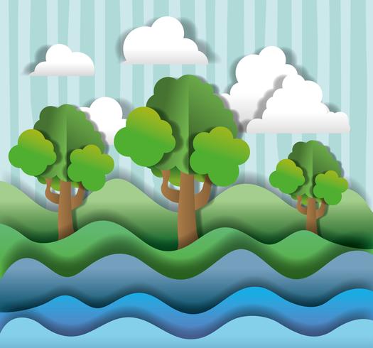 Paisaje de papel arte vector