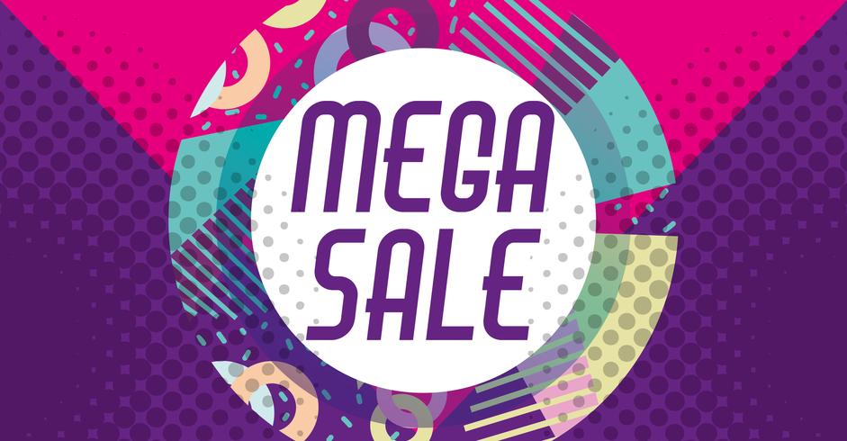 Mega sale discounts poster memphis style vector