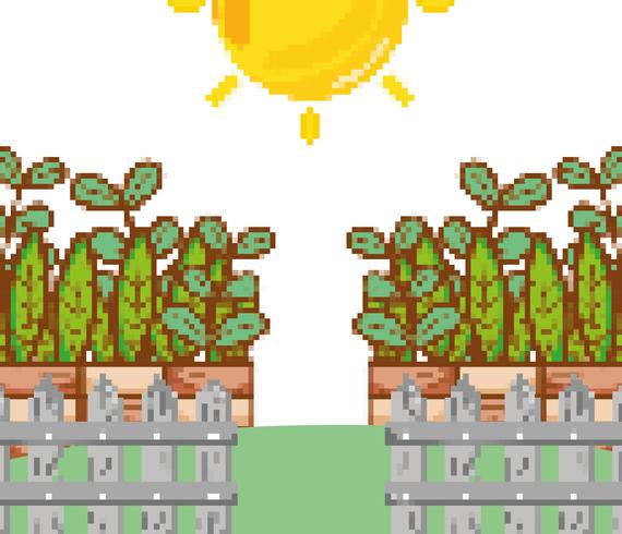 Pixelated garden scenery vector