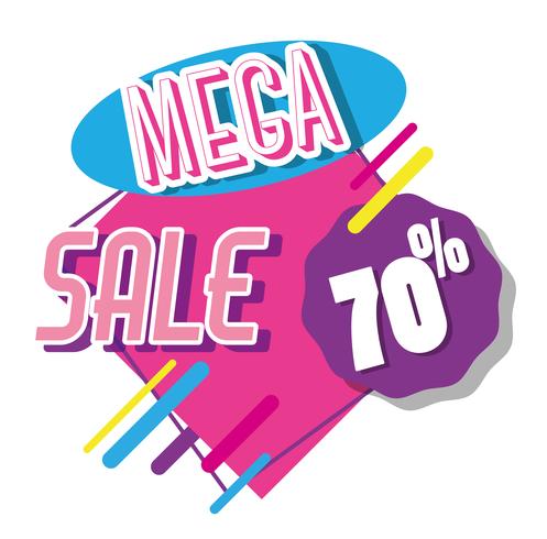 Mega venta descuentos cartel estilo memphis. vector