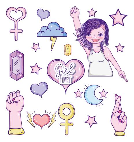 Set of girl powers icons vector