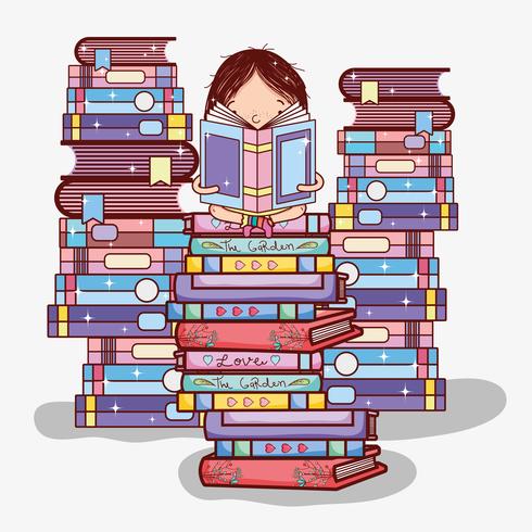 Cute girl with books vector