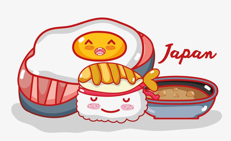 Gastronomía japonesa lindos dibujos animados kawaii. vector