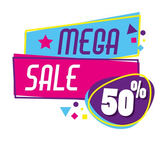 Mega sale discounts poster memphis style vector