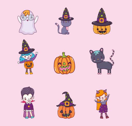 Conjunto de dibujos animados de halloween vector