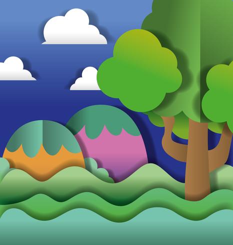 Paisaje de papel arte vector