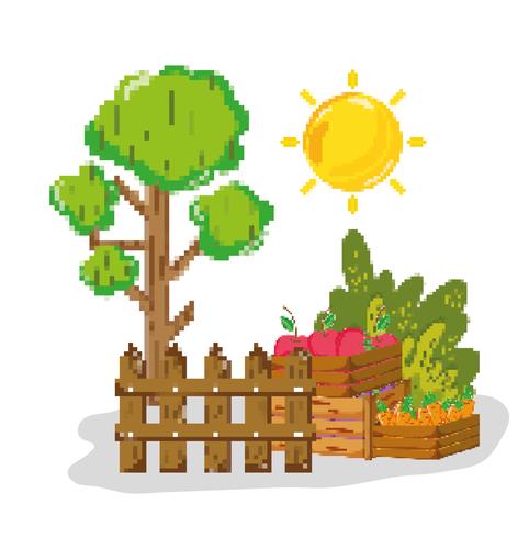 Farm harvest pixelated cartoons vector