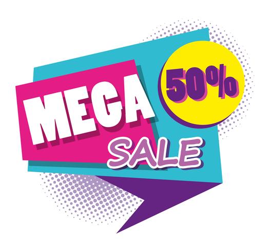Mega sale discounts poster memphis style vector