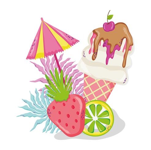 Delicious summer ice cream cartoons vector