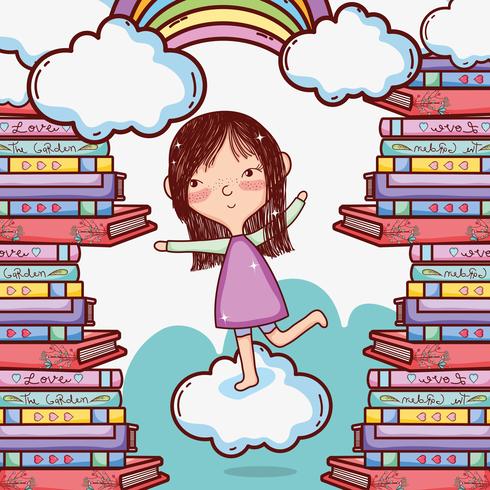 Cute girl with books vector