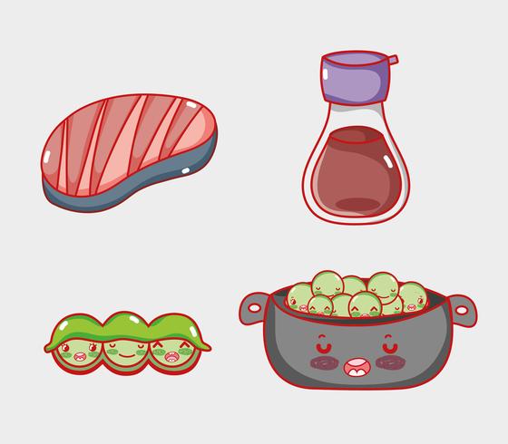 Gastronomía japonesa lindos dibujos animados kawaii. vector