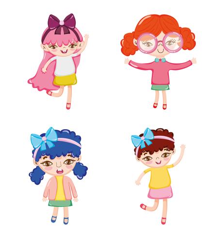 Conjunto de dibujos animados linda chica vector