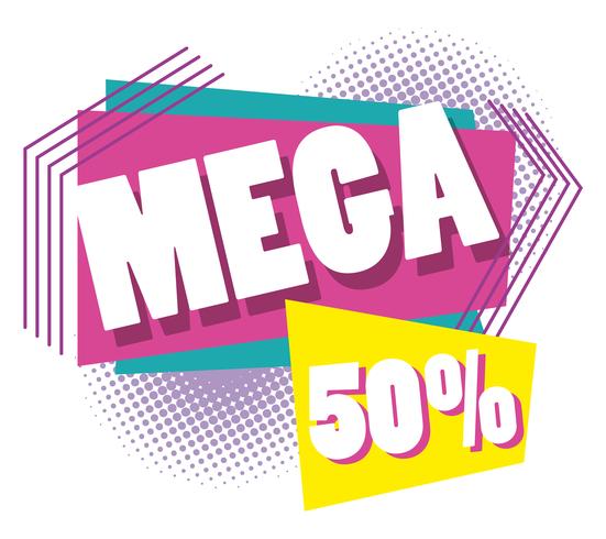 Mega venta descuentos cartel estilo memphis. vector