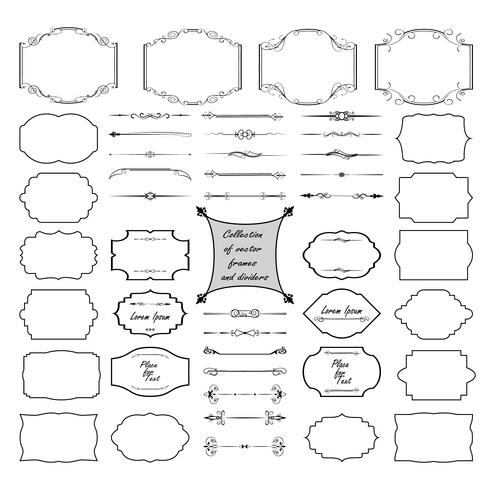 Elementos de diseño caligráfico. Divisores, marcos de diferentes formas. Vector