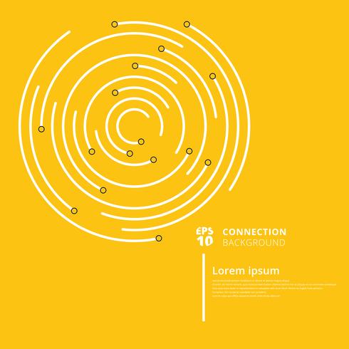 Abstract network connection circles lines and node on yellow background. vector