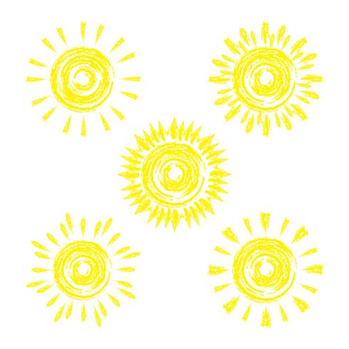 Set of funny vector doodle sun. To design your ideas.