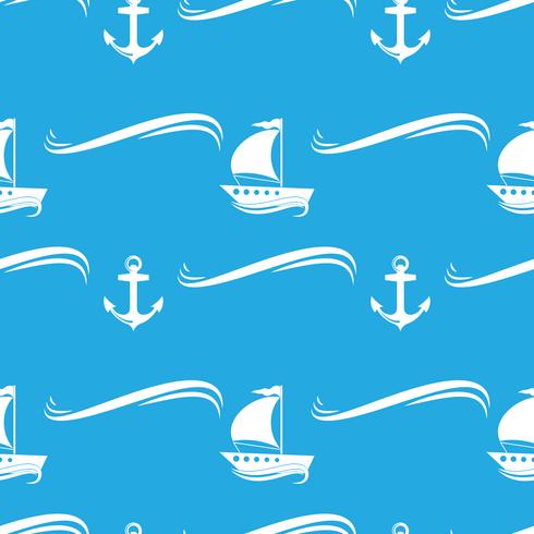 Seamless pattern with the image of yachts, anchor, steering wheel. Can be used for paper, background, texture, wallpaper. Vector i