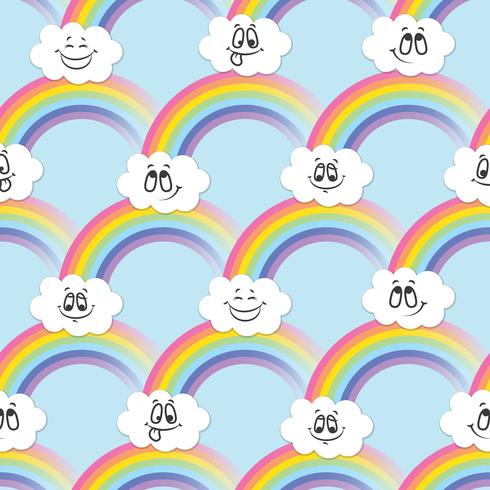 Rainbow, white clouds of emoticons. A seamless pattern for your ideas. vector