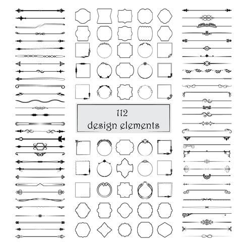 Elementos de diseño caligráfico. Divisores, marcos de diferentes formas. Vector