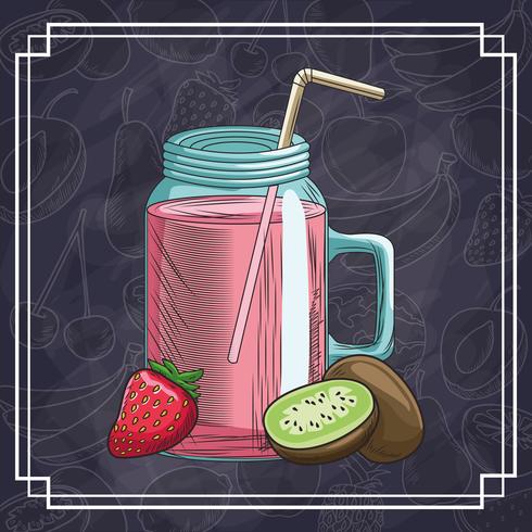 hand drawn fruits and drinks vector