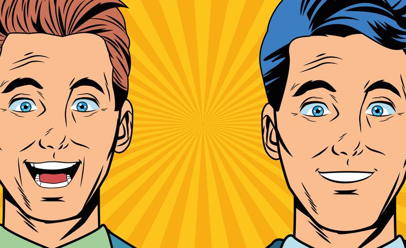 Pop art surprised businessmen faces cartoon vector