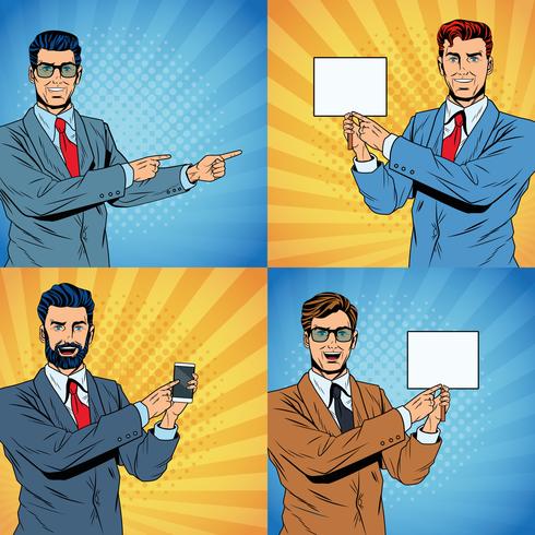 Businessmen pop art cartoon vector
