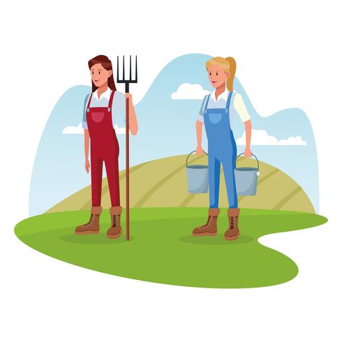 Farmers working in farm cartoons vector