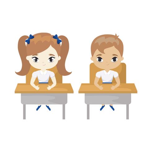 little students seated in school desks vector