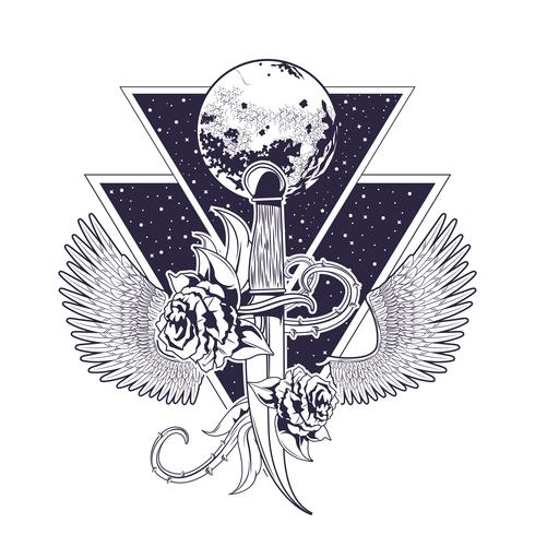 Rock and roll vintage emblem with drawings vector