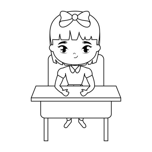 Little Student Girl Sitting In School Desk Download Free Vectors