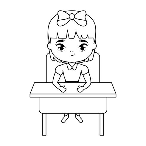 Little Student Girl Sitting In School Desk Download Free Vectors