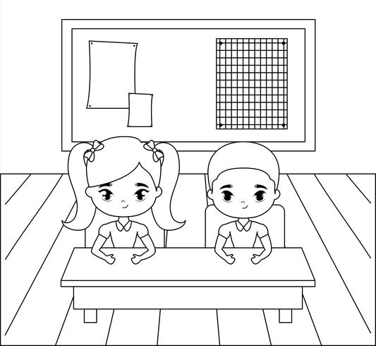 little students in the classroom scene vector