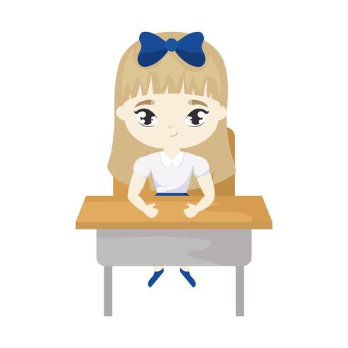 Little Student Girl Sitting In School Desk Download Free Vectors