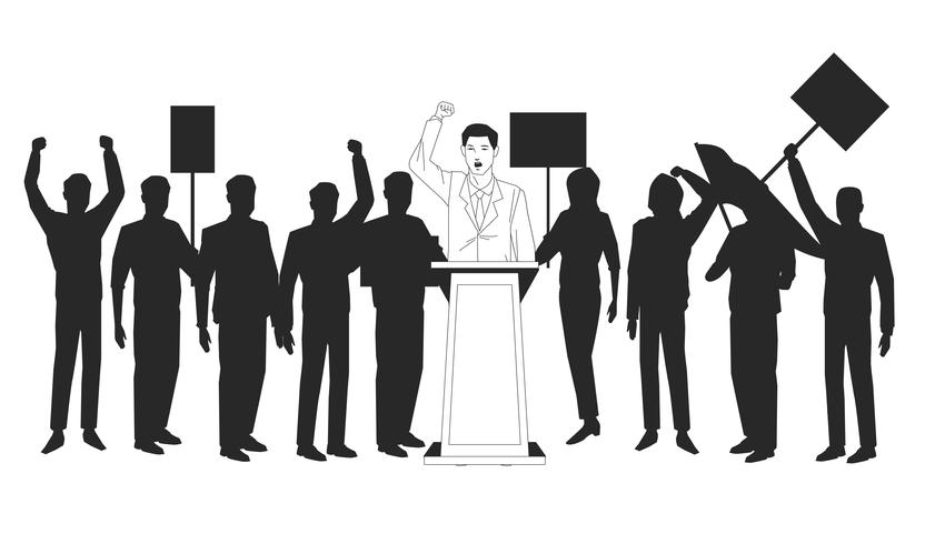 man making a speech and audience silhouette vector