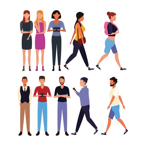 Conjunto de personas caminando vector