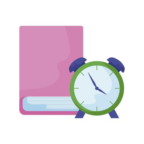 library book with alarm clock time vector