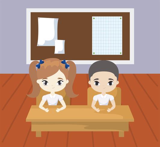 little students in the classroom scene vector