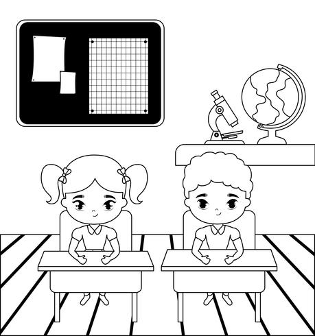 little students in the classroom scene vector